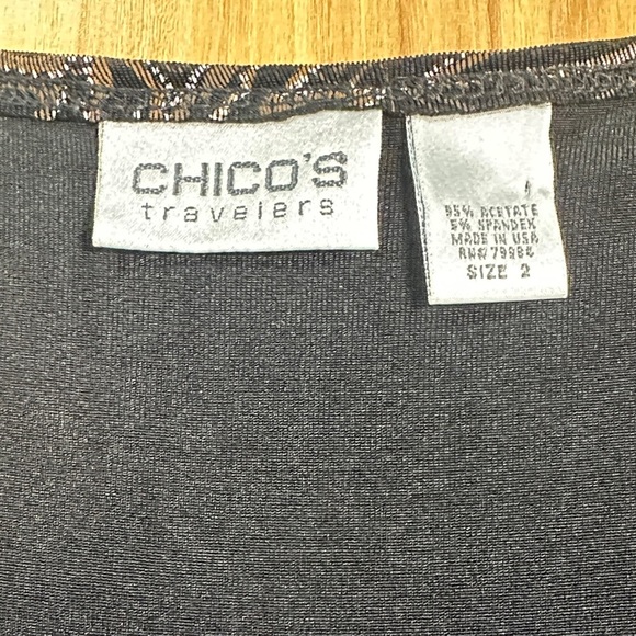 Chico’s travelers Black and Gold Leaf Pattern Dress size 2 XL - Picture 4 of 8